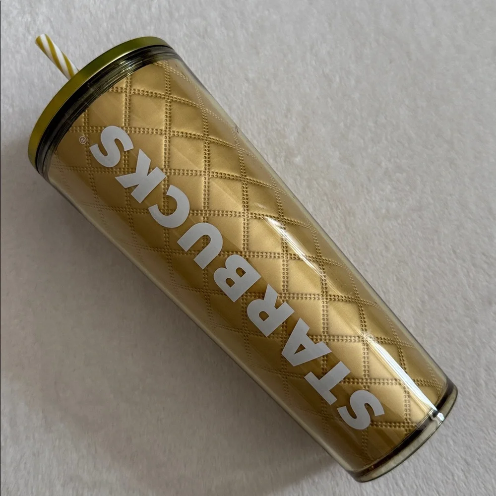 {NWT} Starbucks | Holiday 2024 Gold Quilted Metallic Venti Cold Cup Tumbler 24oz